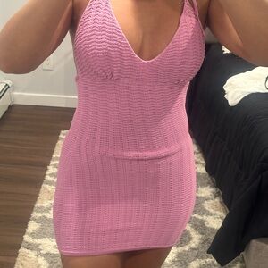 Pink crochet mini dress